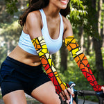 Orange And Red Stained Glass Cross Print Sun Protection Arm Sleeves