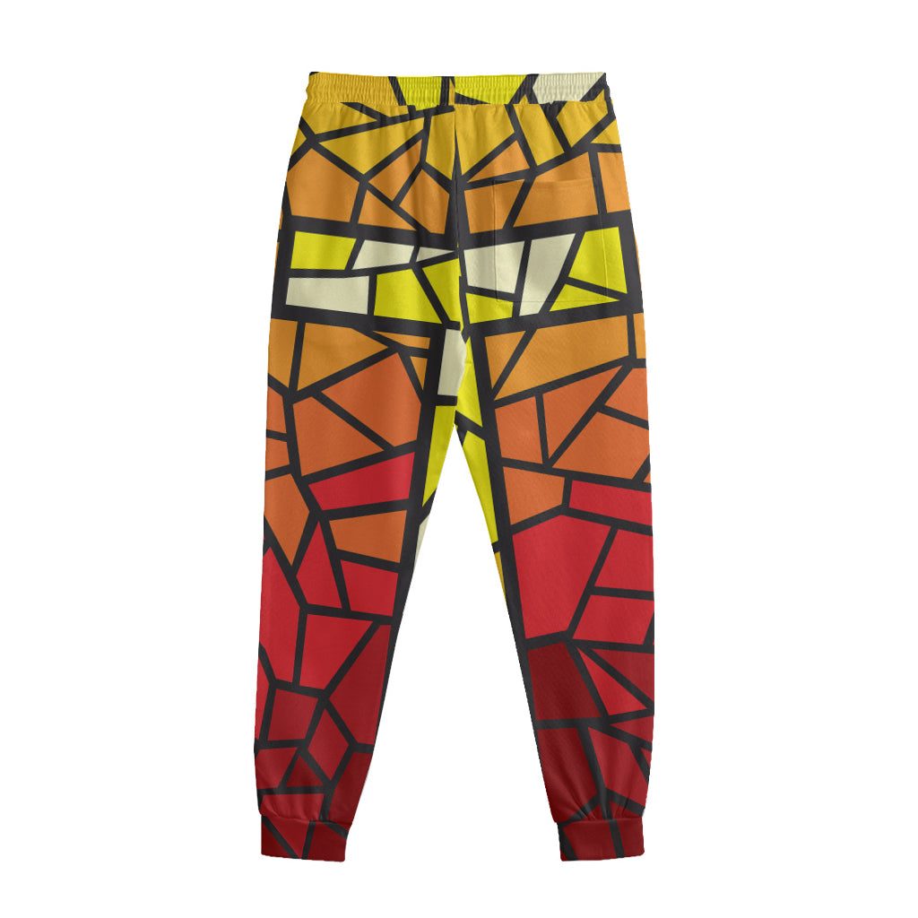 Orange And Red Stained Glass Cross Print Sweatpants