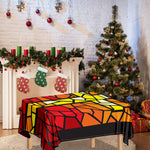 Orange And Red Stained Glass Cross Print Tablecloth