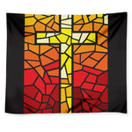 Orange And Red Stained Glass Cross Print Tapestry