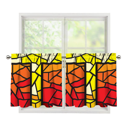 Orange And Red Stained Glass Cross Print Tier Curtains