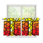 Orange And Red Stained Glass Cross Print Tier Curtains