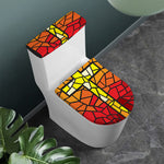 Orange And Red Stained Glass Cross Print Toilet Lid And Tank Cover Set