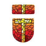 Orange And Red Stained Glass Cross Print Toilet Lid And Tank Cover Set