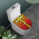 Orange And Red Stained Glass Cross Print Toilet Lid Cover