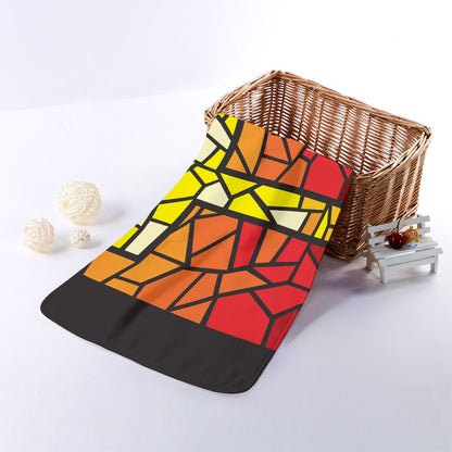 Orange And Red Stained Glass Cross Print Towel