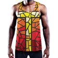 Orange And Red Stained Glass Cross Print Men's Workout Tank Top
