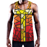 Orange And Red Stained Glass Cross Print Training Tank Top