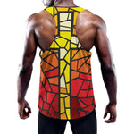 Orange And Red Stained Glass Cross Print Training Tank Top