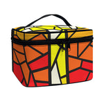 Orange And Red Stained Glass Cross Print Travel Makeup Bag