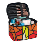 Orange And Red Stained Glass Cross Print Travel Makeup Bag