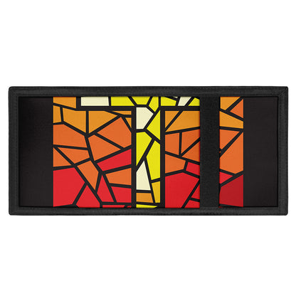 Orange And Red Stained Glass Cross Print Trifold Wallet