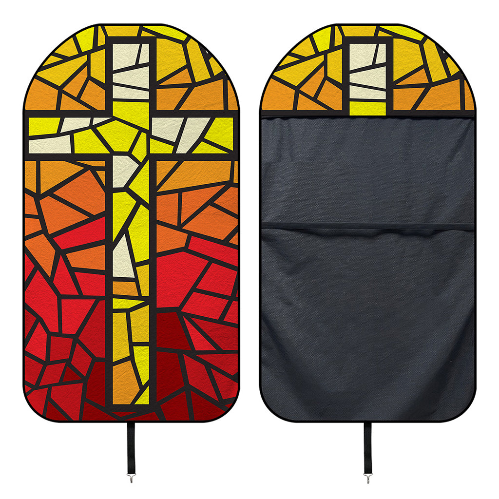 Orange And Red Stained Glass Cross Print Waterproof Car Seat Cover