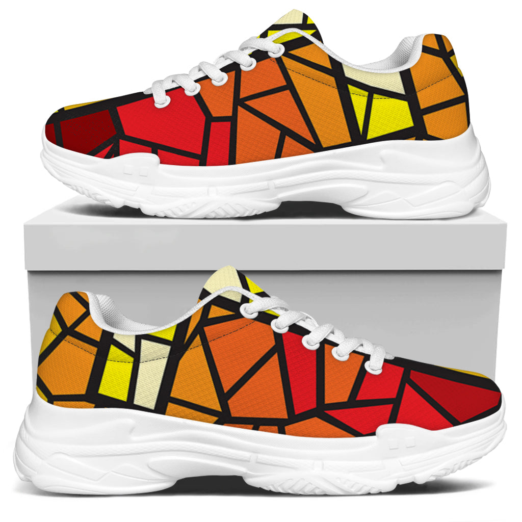 Orange And Red Stained Glass Cross Print White Chunky Shoes