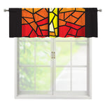 Orange And Red Stained Glass Cross Print Window Valance