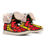Orange And Red Stained Glass Cross Print Winter Boots