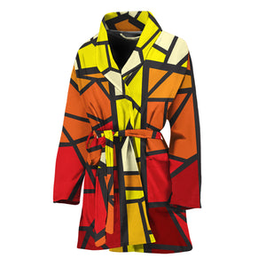 Orange And Red Stained Glass Cross Print Women's Bathrobe