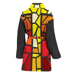 Orange And Red Stained Glass Cross Print Women's Bathrobe