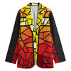 Orange And Red Stained Glass Cross Print Women's Blazer