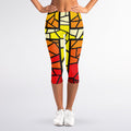 Orange And Red Stained Glass Cross Print Women's Capri Leggings
