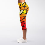 Orange And Red Stained Glass Cross Print Women's Capri Leggings