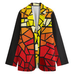 Orange And Red Stained Glass Cross Print Women's Cotton Blazer