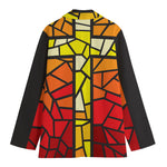 Orange And Red Stained Glass Cross Print Women's Cotton Blazer