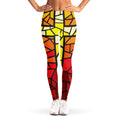 Orange And Red Stained Glass Cross Print Women's Leggings