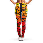 Orange And Red Stained Glass Cross Print Women's Leggings