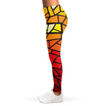 Orange And Red Stained Glass Cross Print Women's Leggings