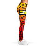 Orange And Red Stained Glass Cross Print Women's Leggings