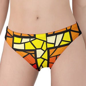 Orange And Red Stained Glass Cross Print Women's Panties