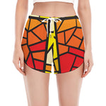 Orange And Red Stained Glass Cross Print Women's Split Running Shorts
