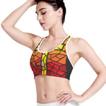 Orange And Red Stained Glass Cross Print Women's Sports Bra
