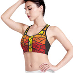 Orange And Red Stained Glass Cross Print Women's Sports Bra