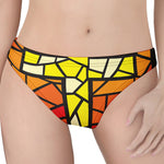 Orange And Red Stained Glass Cross Print Women's Thong