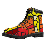 Orange And Red Stained Glass Cross Print Work Boots