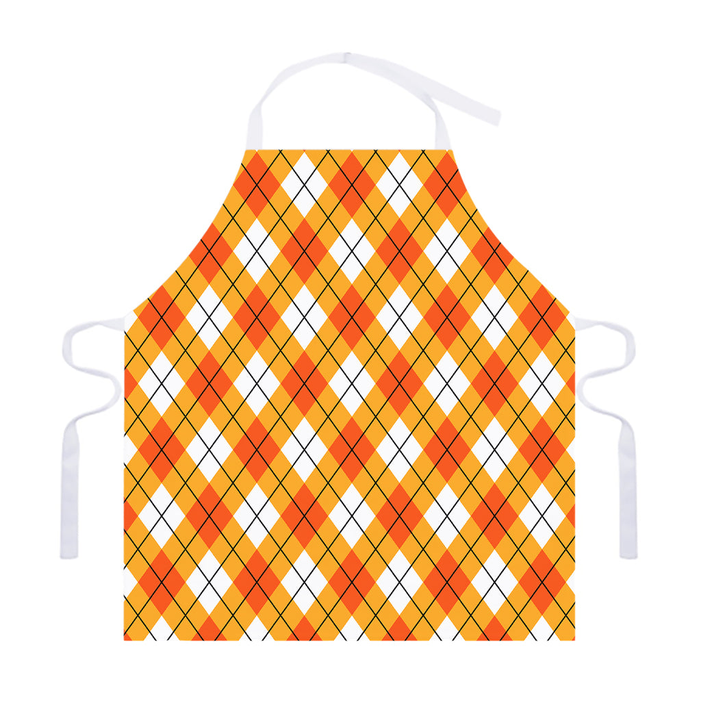 Orange And White Argyle Pattern Print Adjustable Apron