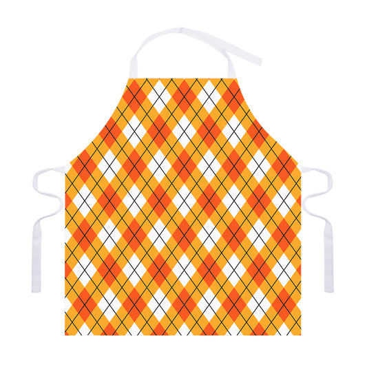 Orange And White Argyle Pattern Print Adjustable Apron