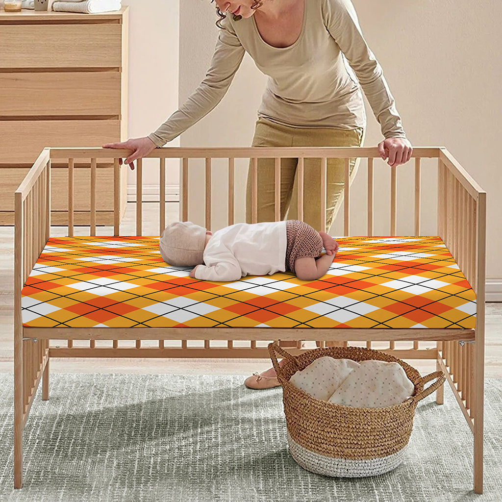 Orange And White Argyle Pattern Print Baby Crib Sheet