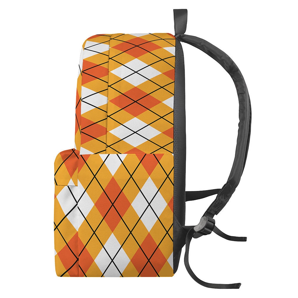 Orange And White Argyle Pattern Print Backpack