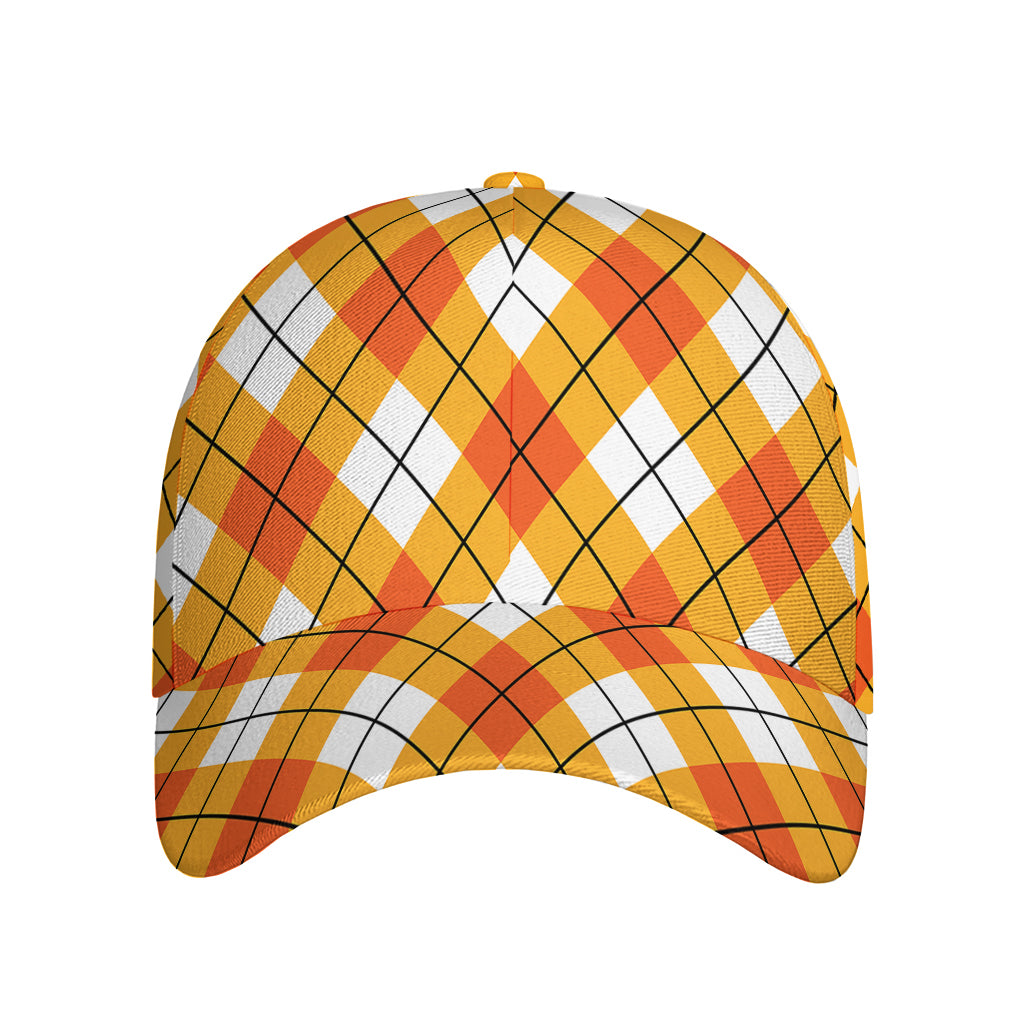 Orange And White Argyle Pattern Print Baseball Cap