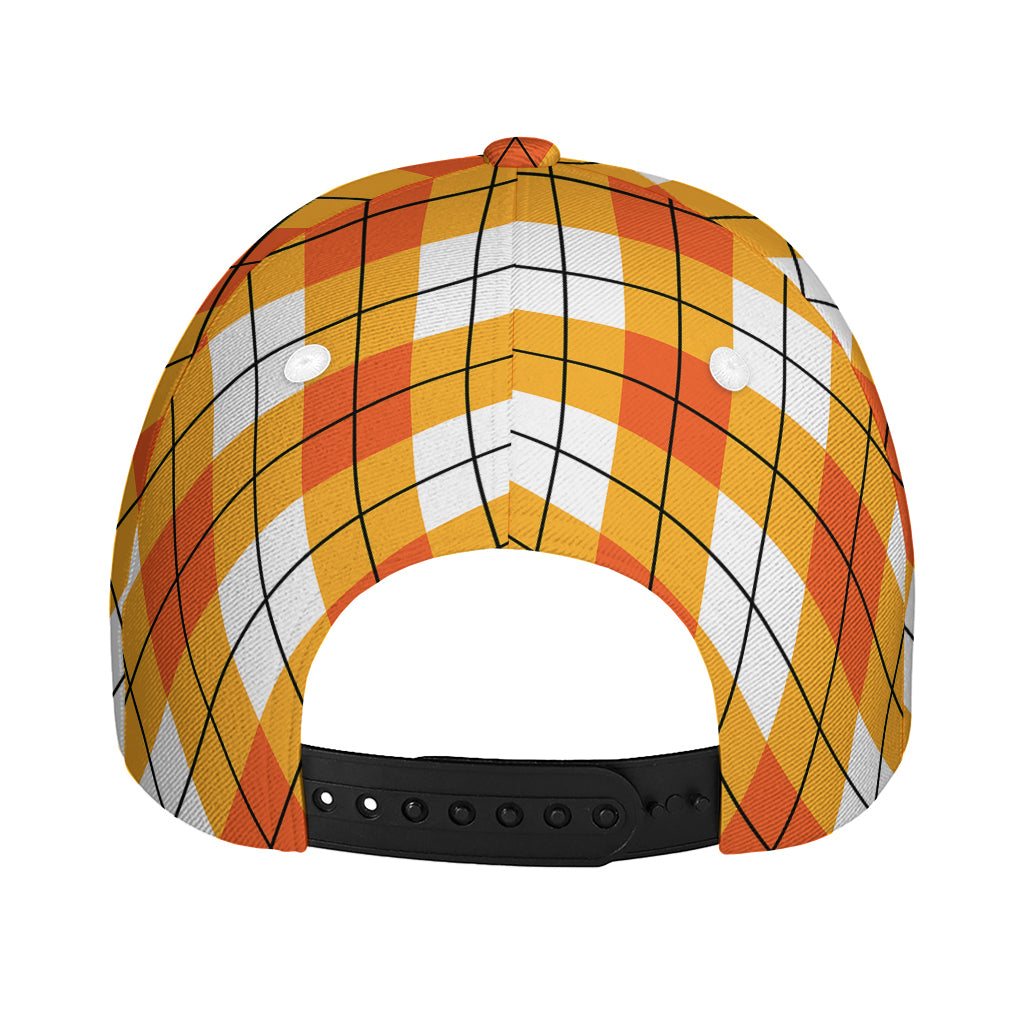 Orange And White Argyle Pattern Print Baseball Cap