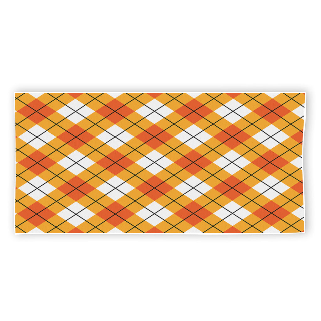 Orange And White Argyle Pattern Print Beach Towel