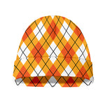 Orange And White Argyle Pattern Print Beanie
