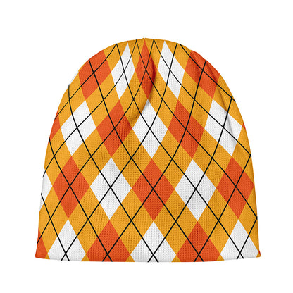 Orange And White Argyle Pattern Print Beanie
