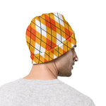 Orange And White Argyle Pattern Print Beanie