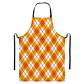 Orange And White Argyle Pattern Print Bib Apron With Pocket
