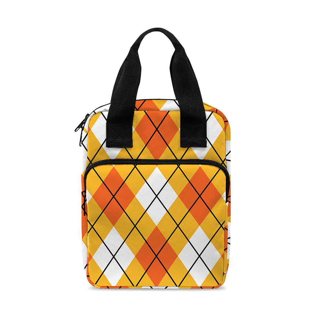 Orange And White Argyle Pattern Print Bible Tote Bag