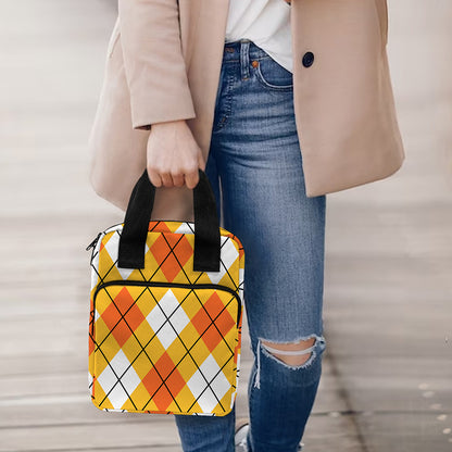 Orange And White Argyle Pattern Print Bible Tote Bag